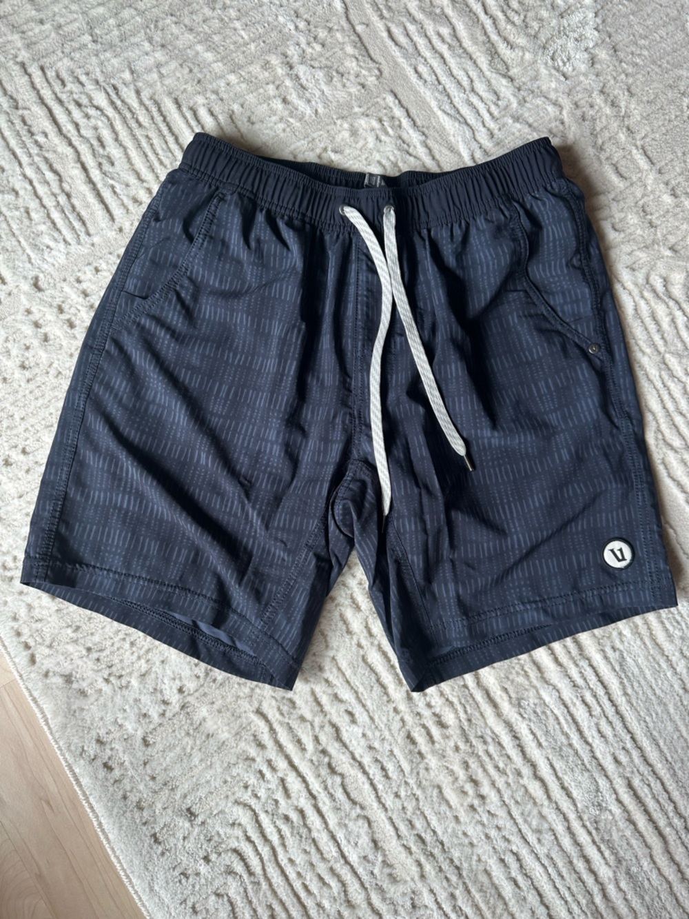 Men's Vouri Navy Patterned Athletic Swim/Board Shorts, Med